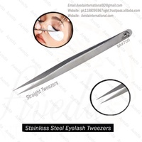 Pince à épiler pour cils et sourcils en acier inoxydable anti-magnétique, légère, flexible, durable, à pointe pointue à 45 degrés, 12/14 cm