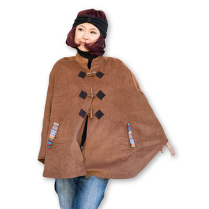 Poncho en coton 100% avec boutons en forme de V - Product Image 1