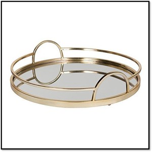 Round Brass <b>Storage</b> Tray With Mirror Insert Modern Design Durable Indoor <b>Tabletop</b> Accessory Living Room Decor - Product Image 1