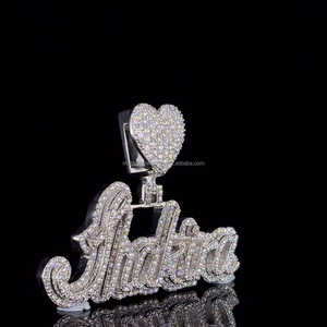 Rappeur Bijoux Hommes 925 Sterling Silver Moissanite Diamant Pendentif Coeur Fermoir Personnalisé Nom Lettre Pendentif - Product Image 2