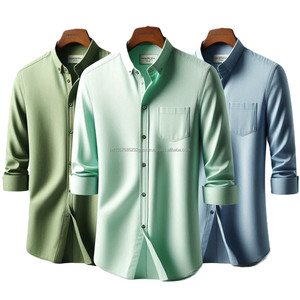 Camisas de algodón de manga larga para hombre Camisas de tela tejida cuello vuelto hilo teñido colores Premium OEM estilo personalizado ajuste Logo y etiqueta - Product Image 3