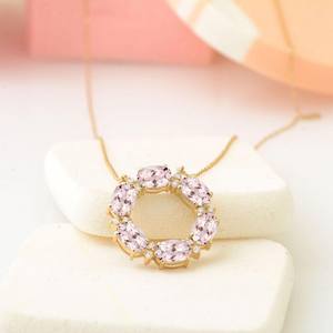 Colgante de Morganita en Plata de Ley 925 con Baño de Oro de 14K, Diseño Floral en Forma de Corona, Color Rosa, Regalo Elegante para Novia - Product Image 3