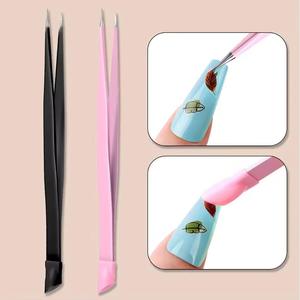 Precision Eyelash Tweezers Stainless Steel <b>Smooth</b> Tip Black and Pink Gradient Handle Makeup <b>Tools</b> - Product Image 4