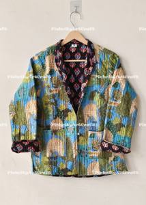 Chaqueta de Algodón Acolchada con Estampado Animal Tropical, Reversible, Estilo Boho Kimono, Mangas Farol, Hecha a Mano con Estampado de Bloques, Talla Estándar - Product Image 4