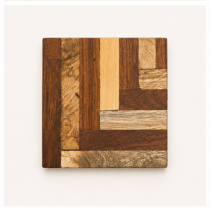 Posavasos de parquet de madera multicolor hechos a mano con incrustaciones geométricas de marquetería, cuadrados, para decoración del hogar y la oficina. - Product Image 3