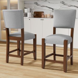 Set di 4 Sgabelli da Bar Moderni Stile Mid-Century, Altezza 40.4'', Rivestiti in Lino con Gambe in Legno Massello - Product Image 2