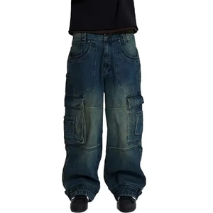 Pantalon cargo en jean pour homme à prix abordable, style urbain, 6 poches, grandes tailles, effet délavé, logos personnalisés, service OEM - Product Image 2