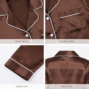 Custom Logo Women's Button Down Shirt Turn Down Collar <b>Silky</b> Sleep Wear <b>Top</b> Relaxed Fit Women Short Sleeve Satin Night Shirt - Product Image 6