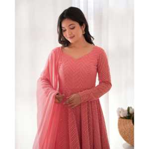 Traje Anarkali de diseñador con parte inferior y vestido de novia modesto Dupatta para fiestas - Product Image 3