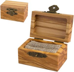 Caja de Anillo de Compromiso de Madera Rústica, Caja de Anillo de Madera de Olivo Sólida para Propuesta de Matrimonio, Almacenamiento de Anillos de Boda - Product Image 5