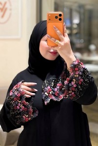 Black Embroidered Abaya With Beads Floral Pattern <b>Long</b> Sleeve Modest <b>Dress</b> <b>For</b> Women Daily Wear All Seasons abaya luxury dubai - Product Image 4