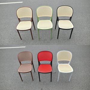 Modern Red <b>Plastic</b> Outdoor Dining Chair <b>Set</b> with Rounded Back and Black Glass Table 1 Year Warranty for <b>Patio</b> Use - Product Image 5