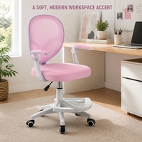 Chaise d'étude pour enfants en maille rose avec repose-pieds, chaise de bureau pivotante réglable en hauteur pour les devoirs, les cours en ligne et la lecture