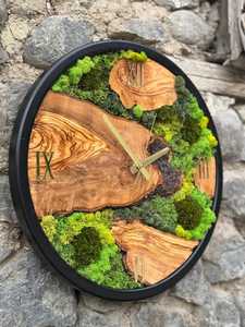 Handmade Wooden Wall <b>Clock</b> with Moss – Rustic Home Decor - Product Image 3