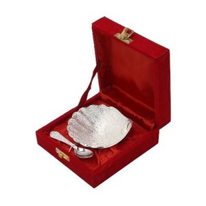 Bol en coquille de conque plaqué argent exquis avec cuillère dans un coffret de présentation en velours de luxe, vaisselle personnalisée, cadeau souvenir d'entreprise - Product Image 1