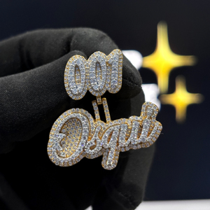 <b>Custom</b> 001 Number Bail Script <b>Name</b> Pendant 925 Sterling Silver VVS Moissanite Iced Hip Hop <b>Necklace</b> Yellow Gold Pave Jewelry - Product Image 1