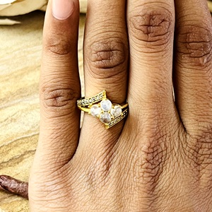 Fashionable Trendy Boho Cluster <b>Statement</b> <b>Ring</b> Vintage Brass Jewelry Women 18k Gold Plated Geometric Moonstone Wholesale/OEM/ODM - Product Image 6