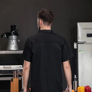 New Styles Short Sleeves Chef Jackets Black White Chef Coat Cooking Uniform For Restaurant & Bar Black Grey <b>Kitchen</b> Uniforms - Product Image 3