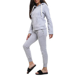 Women Grey Hooded Tracksuit Set Solid Color Casual Full Sleeve <b>Pants</b> With Side Pockets Elastic Waist Autumn Wear - Product Image 4
