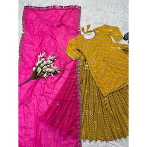 Conjunto de Lehenga Amarillo para Fiesta de Maruti Fashion Designer para Mujer con Hermosa Dupatta Talla L - Product Image 4