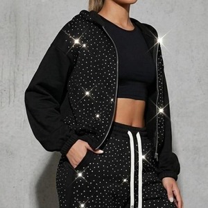 Ensemble 2 pièces mode femme : Haut à capuche et pantalon évasé en polaire, survêtement d'hiver tissé taille haute 100% molleton - Product Image 3