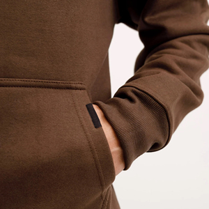 Men's Oversized <b>Brown</b> Hooded <b>Fleece</b> Sweatshirt Regular Fit Casual Style Solid Color Knitted Cotton Pullover Quick Dry Winter - Product Image 3