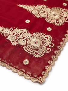 Écharpe en mousseline brodée en gros avec motif floral médaillon doré et bordure en spirale, pour femme, idéale pour les soirées, 12 couleurs, OEM ODM personnalisé - Product Image 2