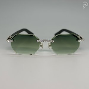 Gafas de Sol de Lujo Verdes con Diamantes de Moissanita Redondos con Corte VVS, Gafas de Diseño con Incrustaciones de Diamantes para Unisex - Product Image 1