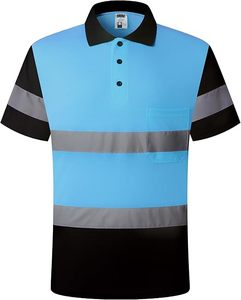 Safety ANSI Class 2 Reflective Polo Shirt Hi Vi Construction Short Sleeve T-Shirt Workwear with Reflective Tape - Product Image 1