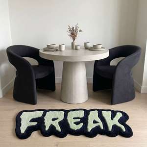 Tapis d'intérieur moderne en laine tuftée à la main, antidérapant, à poils moyens, avec typographie unique et motif géométrique vert, pour salon, chambre et salle de jeux - Product Image 3