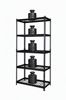 Étagère de rangement robuste noire à 5 niveaux avec grille métallique perforée 36 po de large, poteaux ouverts, capacité 360 kg/niveau, pour supermarché