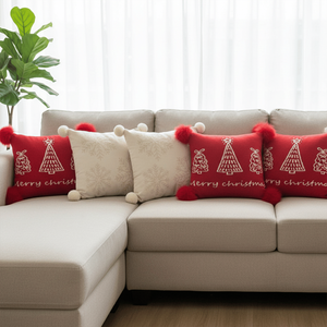 Juego de 5 Fundas de Almohada Navideñas Rojas Festivas con Diseño de Árbol de Navidad y Crema para Sofá Cama y Decoración del Hogar - Fundas de Sábana y Almohada - Product Image 2