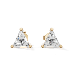 Yellow Plated Sterling Silver Trillion Cut Prong <b>Moissanite</b> Stud <b>Earrings</b> Classic Women's Jewelry 1.5g Heerani Jewels - Product Image 2