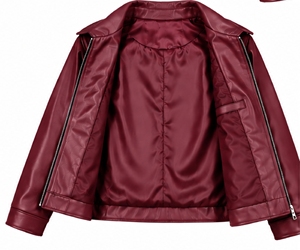 Women's Faux Leather Moto <b>Jacket</b> <b>Short</b> Biker Coat With Notched Collar And Zipper - Product Image 5