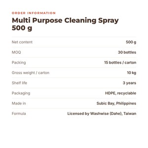 WASHWISE Spray de Limpieza Multiusos 500g a Base de Plantas Sin Fragancia Limpiador para Todas las Superficies Probado por SGS Certificado por la UE SRS OEM - Product Image 3