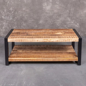 <b>Modern</b> Industrial Metal & Wooden Solid Mango Wood With Self <b>Black</b> & Natural Finish Folding Living Room Furniture <b>Coffee</b> <b>Table</b> - Product Image 5
