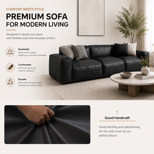 Modern Genuine Leather <b>Sofa</b> 3 Seater Luxury <b>Living</b> <b>Room</b> Couch Deep Seat Contemporary Leather <b>Sofa</b> for Home Hotel Office - Product Image 4