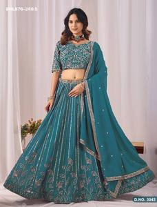 Georgette sintético de alta calidad con bordado de hojas y rayas, Lehenga-Choli con trabajo Can-can y Dupatta con trabajo Buttí, Exportador indio - Product Image 3