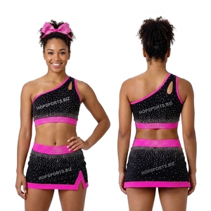 Tenue d'entraînement pour équipe de cheerleading avec strass brillants, nouveau design, haut court et jupe pour studio de danse, uniformes de cheerleading avec strass - Product Image 4