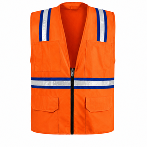 Gilet de sécurité réfléchissant en polyester personnalisé, multi-poches, fermeture éclair sur le devant, unisexe, pour agents de sécurité, vêtements de travail industriels, logo - Product Image 1