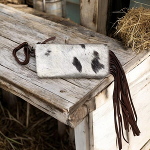 Sac à franges en cuir de vachette de qualité supérieure avec longue pochette à dragonne, fermeture éclair multi-usages, style western, accessoire de voyage pour femme - Product Image 3