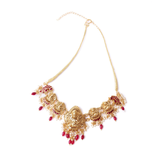 Gold Plated Pearl and Diamond Choker Necklace with Beaded Link Chain - Product Image 3