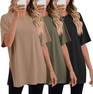 เสื้อยืดคอกลมแขนสั้นทรงโอเวอร์ไซส์สำหรับผู้หญิง สีพื้น ทรงหลวม ผ้าฝ้ายเจอร์ซีย์ถัก 100% เสื้อลำลองใส่สบายสำหรับฤดูใบไม้ผลิและฤดูร้อน - Product Image 4