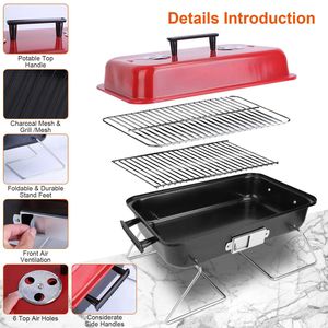 Portable Outdoor Tabletop Barbecue Smoker Charcoal Grill with Folding Lid for Backyard <b>Camping</b> Picnics Beach Adventures - Product Image 3