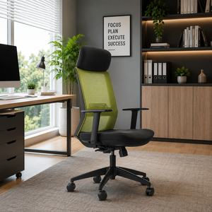 Chaise de bureau ergonomique de luxe à dossier haut en maille, moderne, avec fonction de levage électrique, base pivotante, structure métallique et siège en tissu pour bureau à domicile - Product Image 1