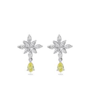 Pendientes de gota florales con diamantes amarillos cultivados en laboratorio, oro blanco, joyería fina de lujo, elegante regalo nupcial para mujer - Product Image 6