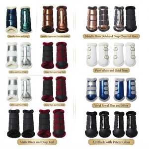 Bottes de protection pour chevaux en néoprène, doublées de fausse fourrure, réglables, pour l'entraînement, le saut d'obstacles et le dressage - Product Image 3