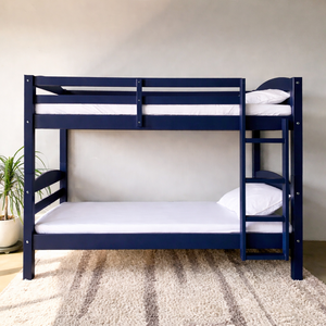 Lit superposé minimaliste bleu foncé personnalisable, meubles de chambre à coucher en bois sur mesure pour enfants - Product Image 1