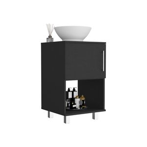 Meuble-lavabo noir simple pour salle de bain avec étagère ouverte et armoire à une seule porte - Product Image 1