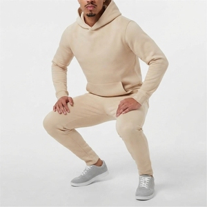 Ensemble de survêtement 2 pièces personnalisé pour homme, respirant, séchage rapide, automne, avec capuche unie en polaire et cordon de serrage, pull intégral décontracté pour la gym et le jogging - Product Image 4